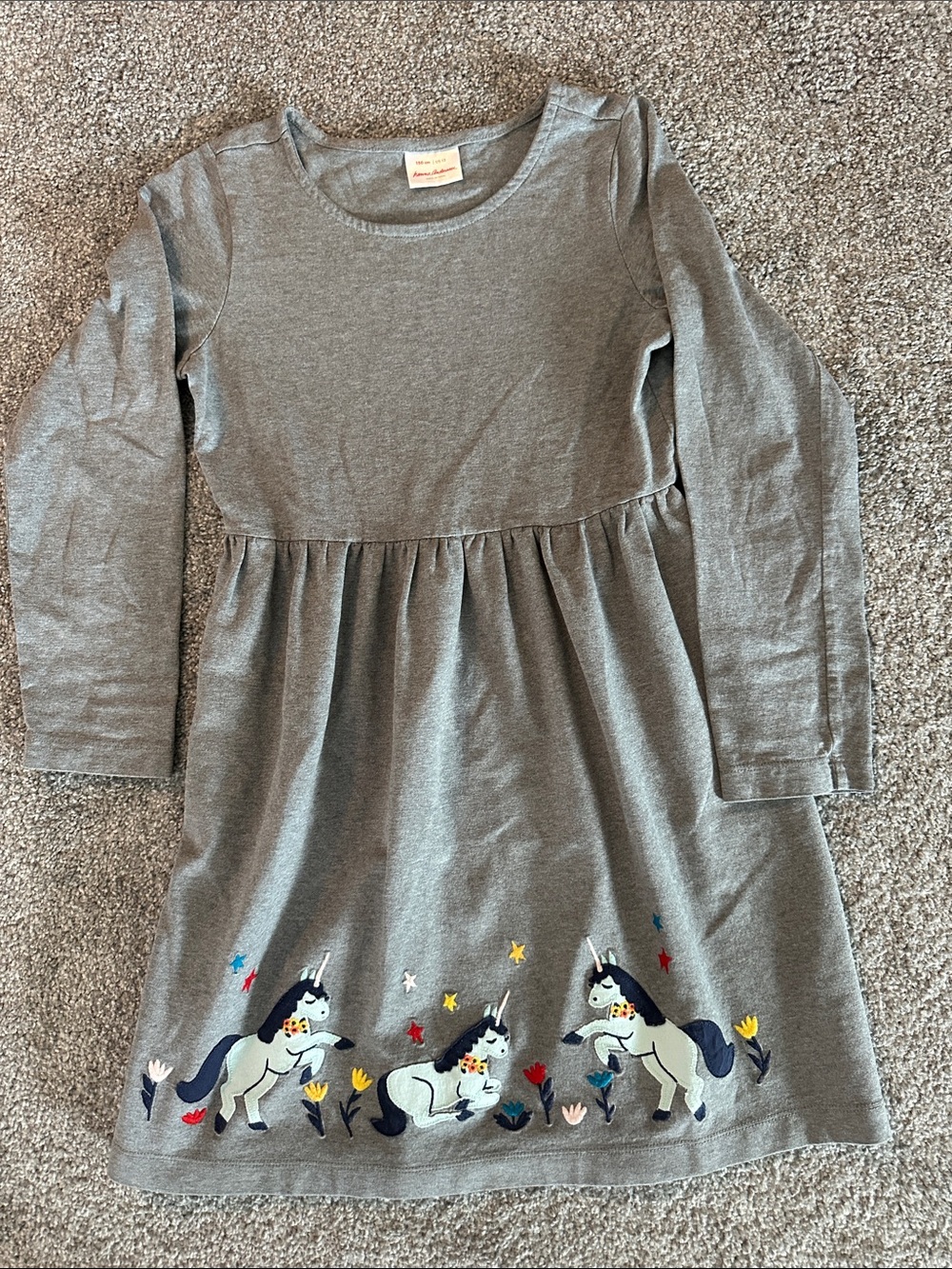 Hanna Andersson Gray Long-Sleeve Dress with Unicorn Border